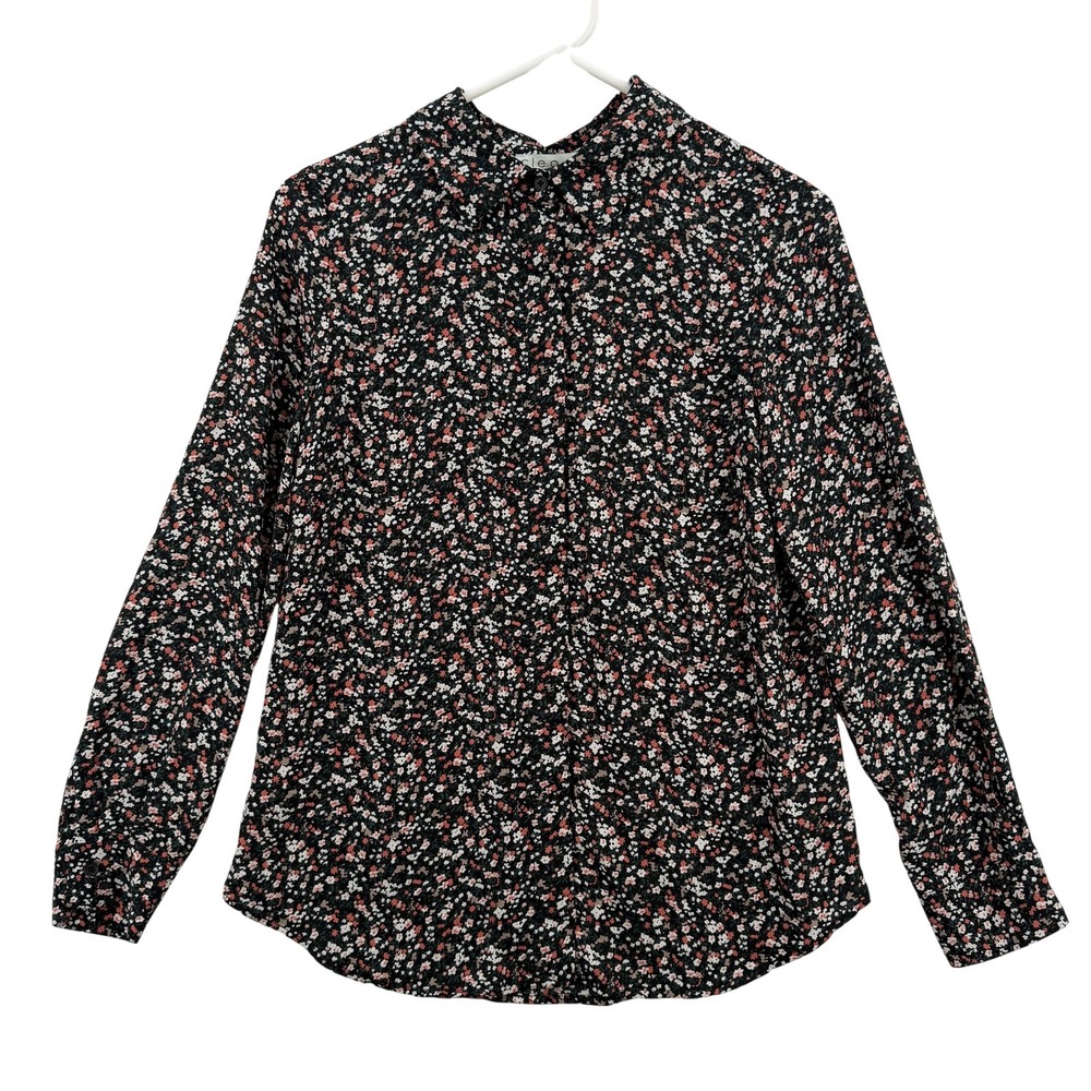 Cleo Petites Shirt Womens XS Petite Black‎ Floral Button Front Long Sleeve NWT